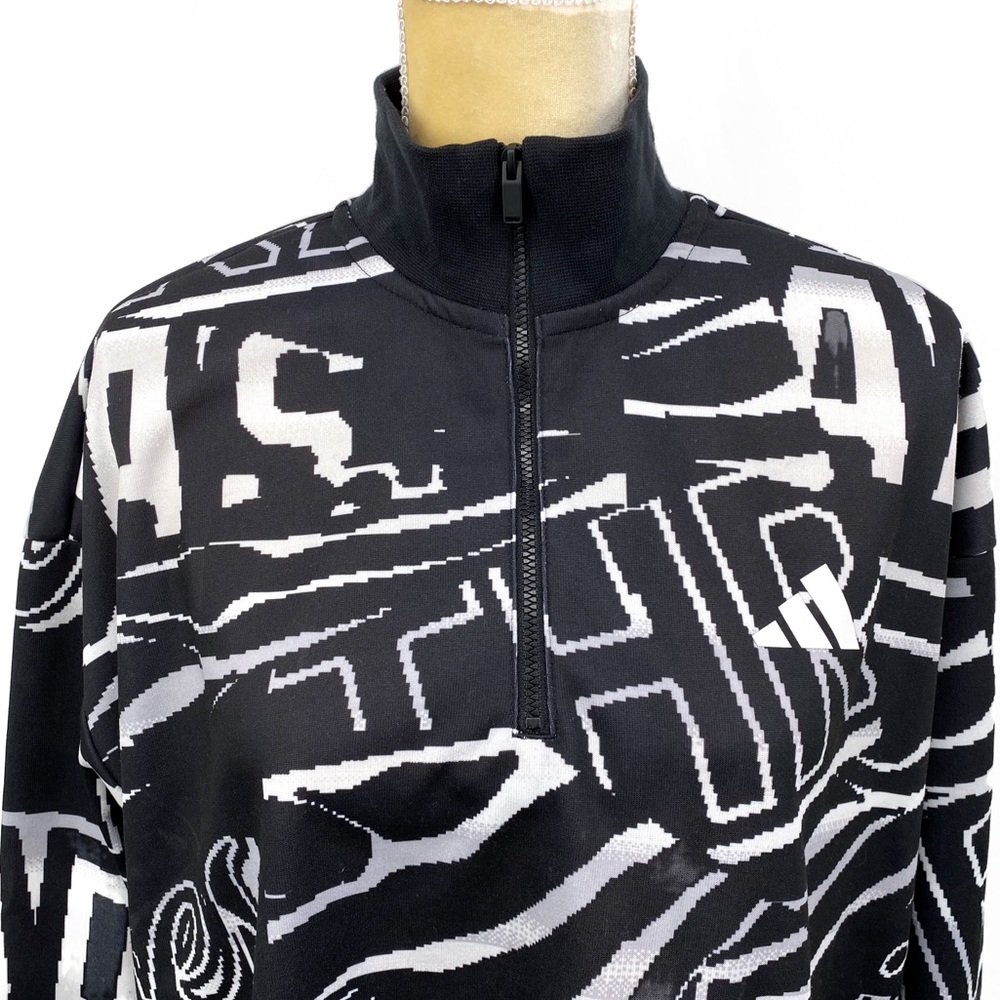 ADIDAS Women’s Halfzip Graphic Sweatshirt Black Size XL - Picture 2 of 16